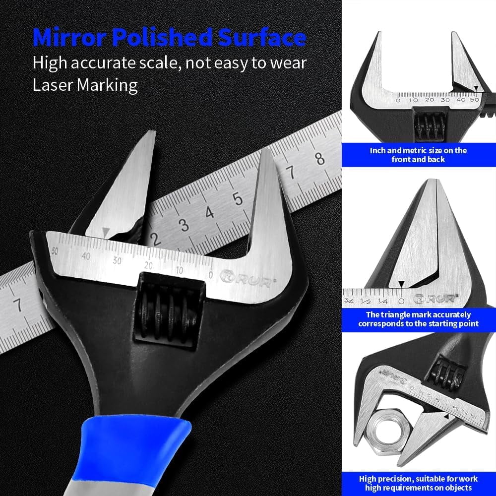MKEUDQ-6 Inch Adjustable Wrench - 1-1/4" Wide Jaw Opening,Wide Mouth,Slim Jaw,Comfort Grip,Cr-V Steel,SAE and Metric Scale Marked