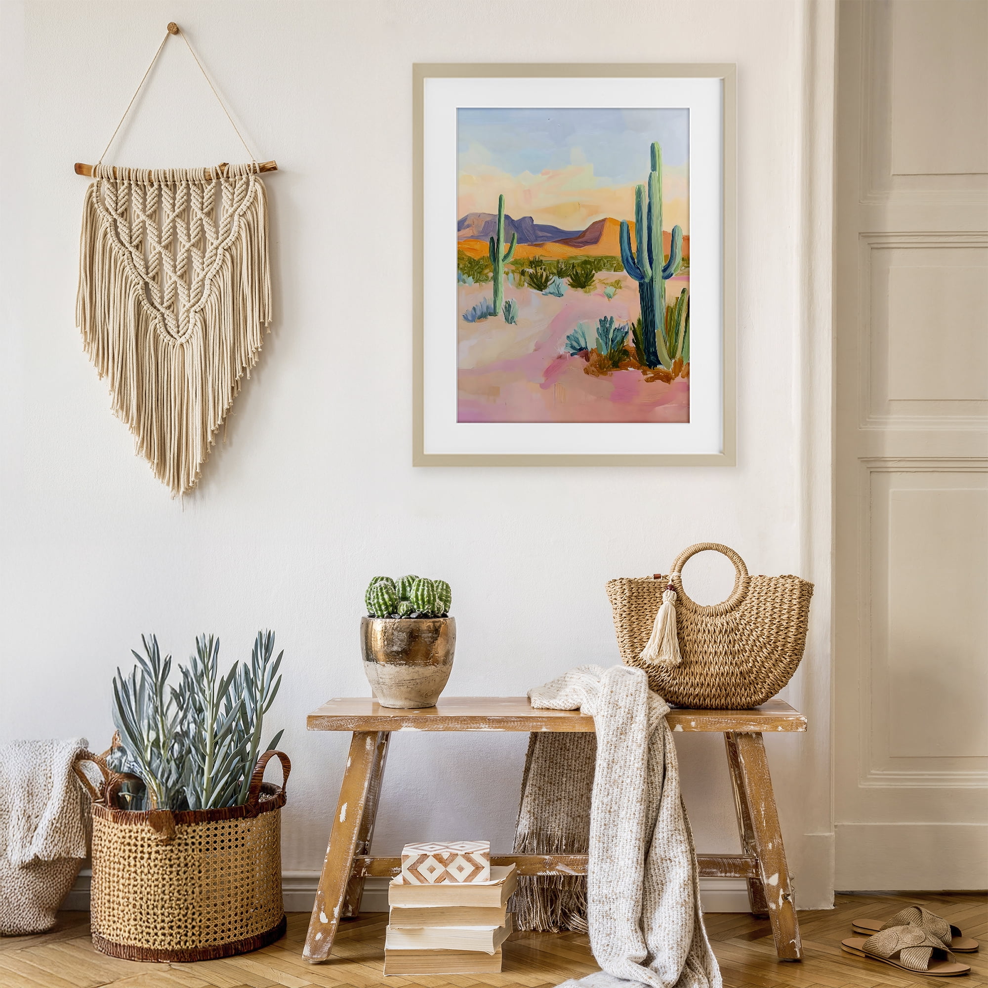 Stupell Industries Cactus Desert with Soft Sunset Birch Framed Print Under Glass, design by The Prints Vibe