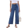thumbnail image 5 of Miqool Wide Leg Cropped Jeans for Women High Waisted Cuffed Hem Denim Jeans Casual Ankle Pants with Pockets, 5 of 8