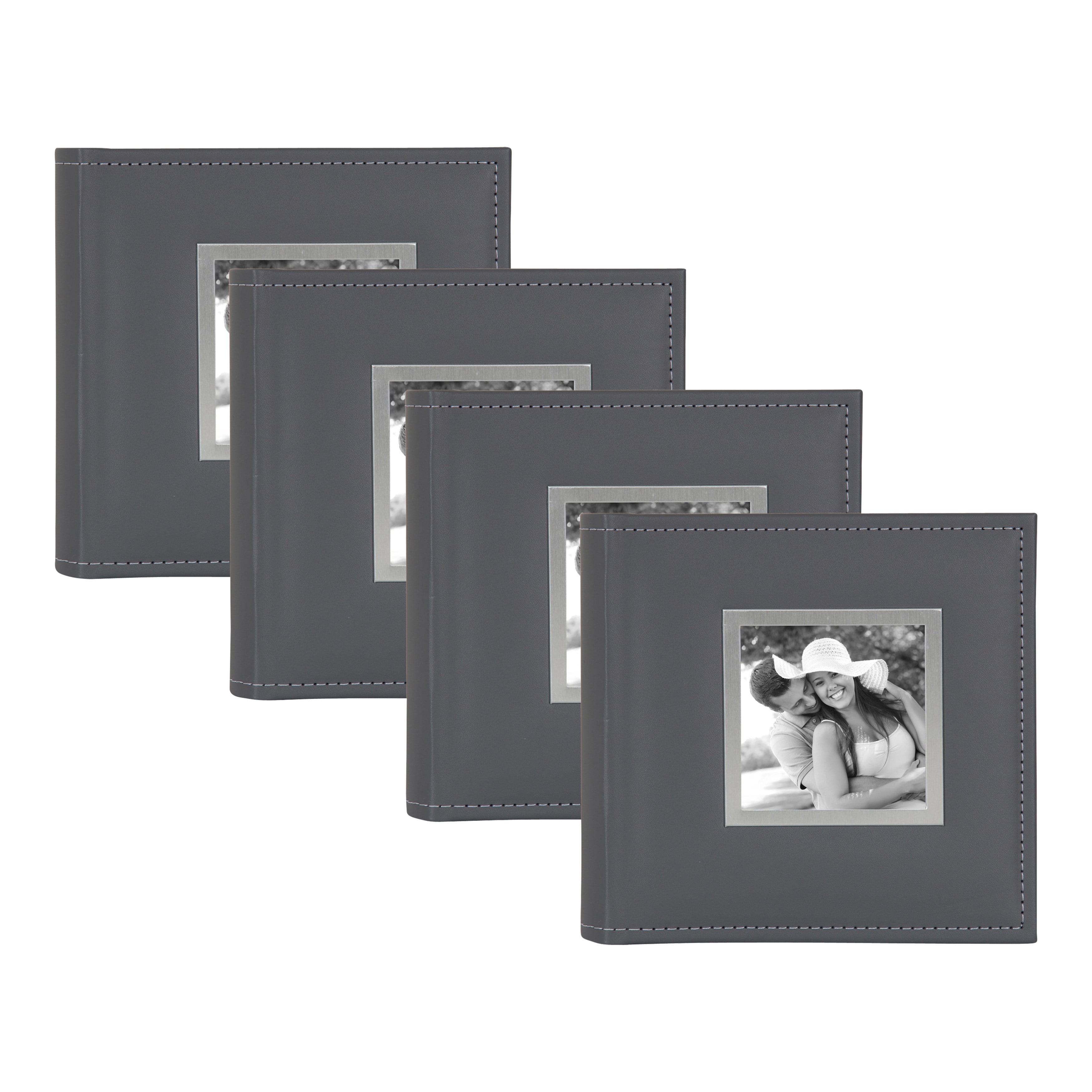 DesignOvation Sleek Faux Leather Gray Photo Album, Holds 100 4x6 Photos