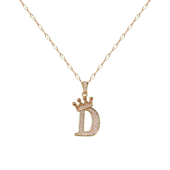 KDSJSXW Layering Necklaces for Women Copper Gold Plated Crown 26 Letter Pendant Necklace Personalized Letter Heart Choker Necklace Gift for Women Necklace Jewelry (D,One Size)