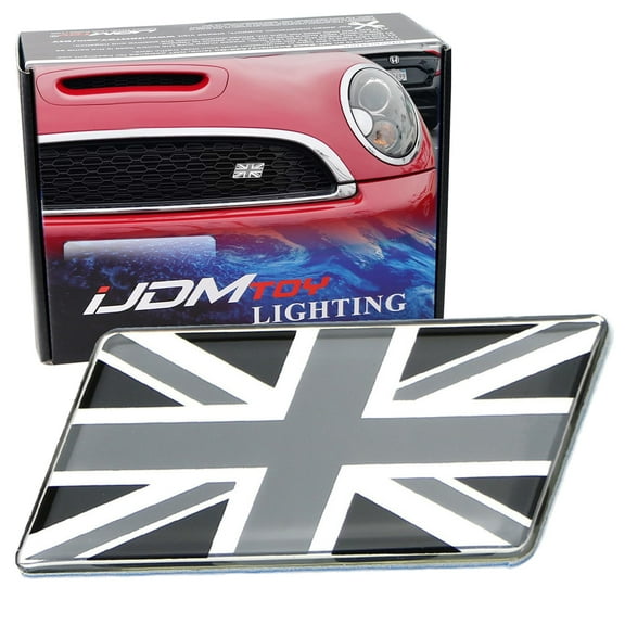Black/White Union Jack Flag Emblem Badge with L Shaped Mounting Bracket Fit Car Front Grille For Britain Vehicles Such as Mini, Jaguar, Land Rover, etc