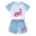 thumbnail image 1 of Odeerbi 1-12 Años Niños Niñas Conjuntos de Verano Estampado Dinosaurio Algodón Manga Corta Raglan Camisas Pantalones Cortos Conjunto de Dos Piezas, 1 of 3