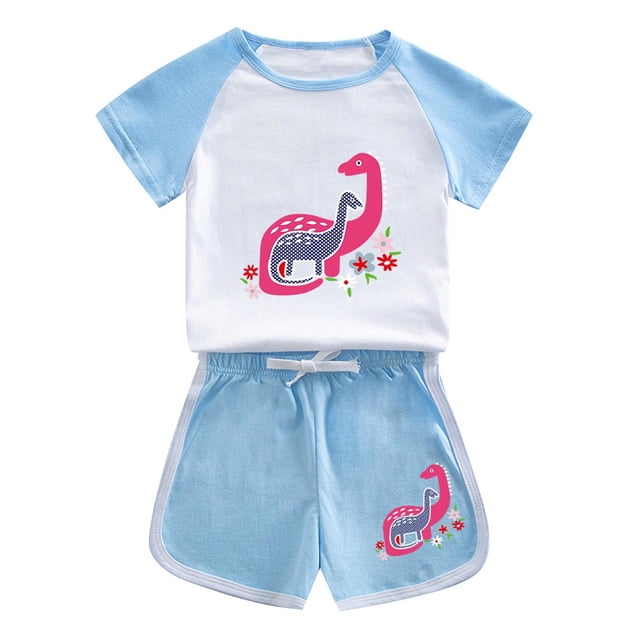 Odeerbi 1-12 Años Niños Niñas Conjuntos de Verano Estampado Dinosaurio Algodón Manga Corta Raglan Camisas Pantalones Cortos Conjunto de Dos Piezas