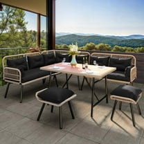 Miya Outdoor 9 Piece Wicker Dining Set with Acacia Wood Expandable