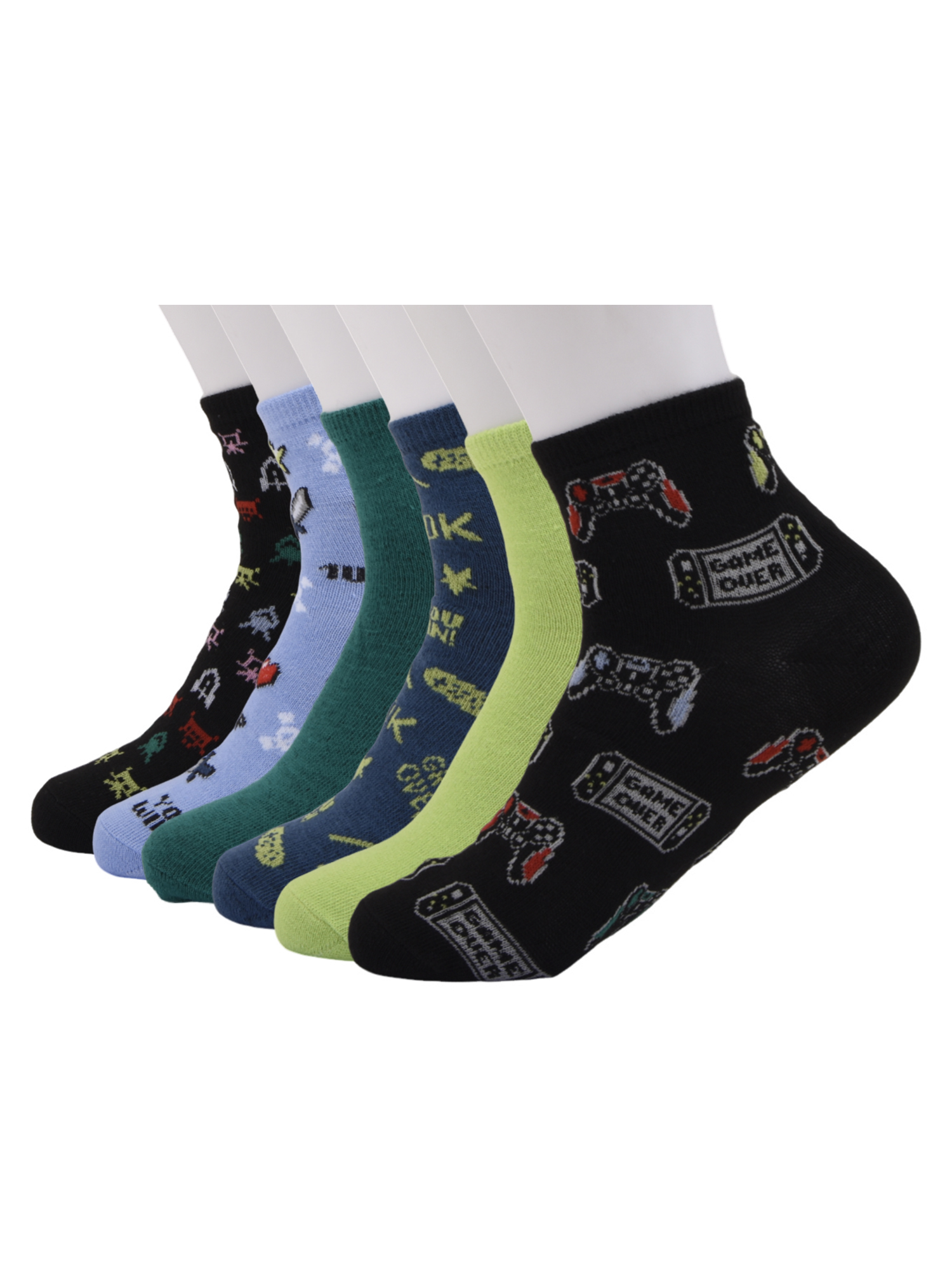 Wonder Nation Mid Crew Graphic Socks, 6-Pack Boys Shoe Size S (4-8.5) - L (3-9)