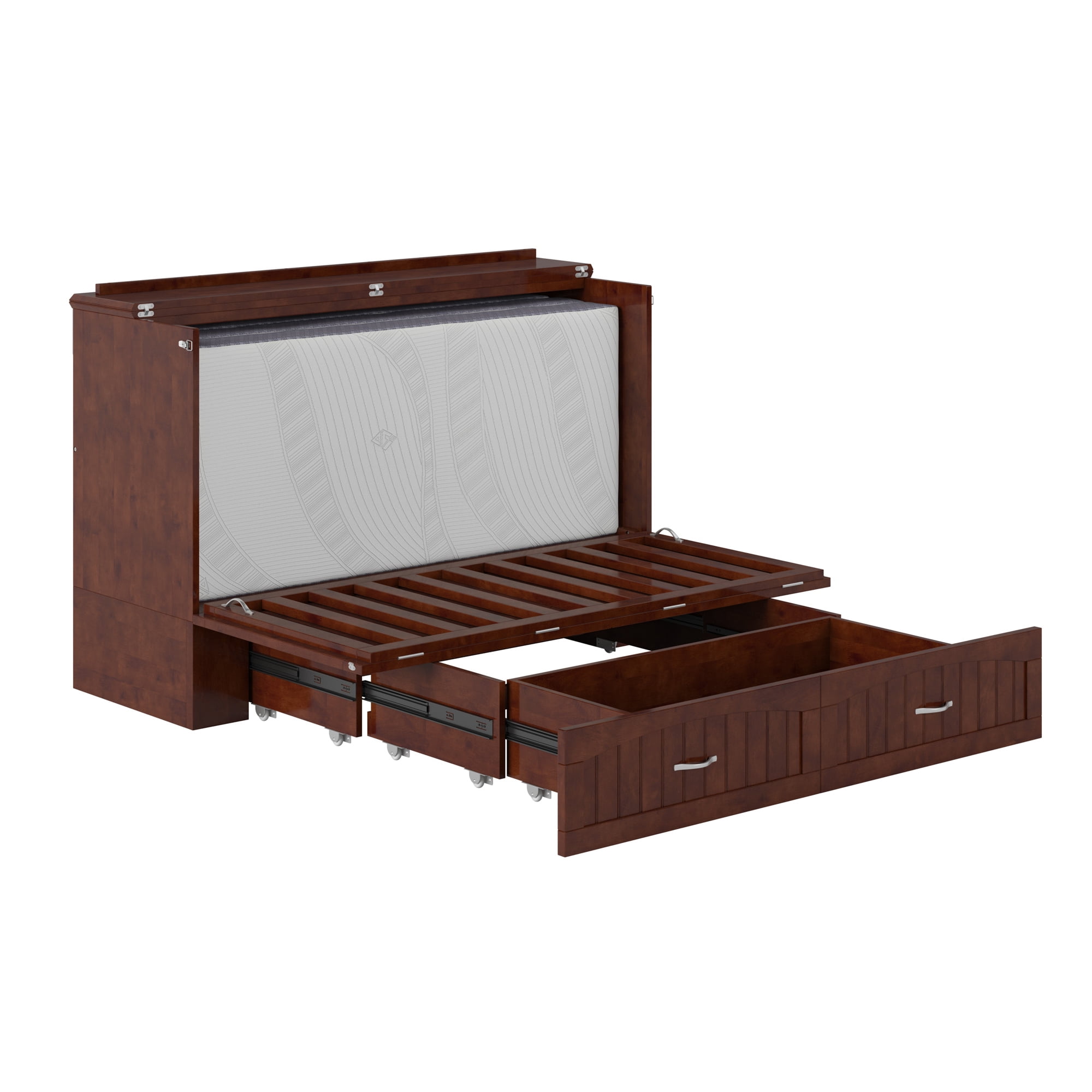 AFI Southampton Queen Wood Murphy Bed Chest with Mattress, Drawer & Charger in Walnut