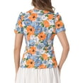 thumbnail image 3 of INSPIRE CHIC Women's Floral Peter Pan Collar Smocked Puff Short Sleeve Ruffle Blouse Top XS Orange Blue, 3 of 5