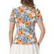 thumbnail image 3 of INSPIRAR CHIC Blusa de manga corta con volantes y cuello Peter Pan de flores para mujer XL Naranja Azul, 3 of 5