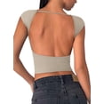 thumbnail image 1 of Camiseta corta REORIA, sexy, sin espalda, con doble forro, color albaricoque, 1 of 7