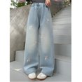 thumbnail image 7 of Girls Fashion Wide Leg Jeans Distressed Casual Pants Denim Pants with Elastic Waist and Pockets Size 7-8 Years, JN2-Blue, 7 of 7