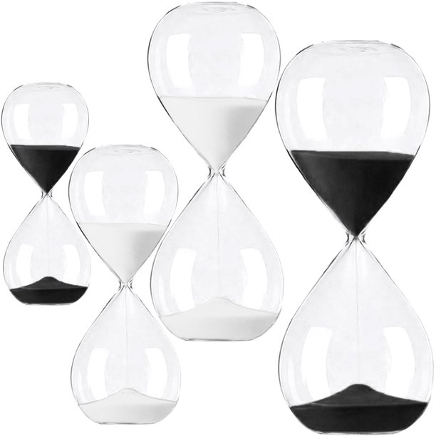 Paquete de Relojes de Arena GlassElegance 4Pzas 1X5min Negro 1X15min Blanco 1X30min Blanco1X60min Negro Borosilicato/Are