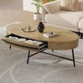 thumbnail image 4 of Oval Coffee Table with Drawer Mid-Century Modern Center Table 47.2“ Wooden Coffee Table with Storage and Cross Metal Legs Unique Curved Design for Living Room, 4 of 8
