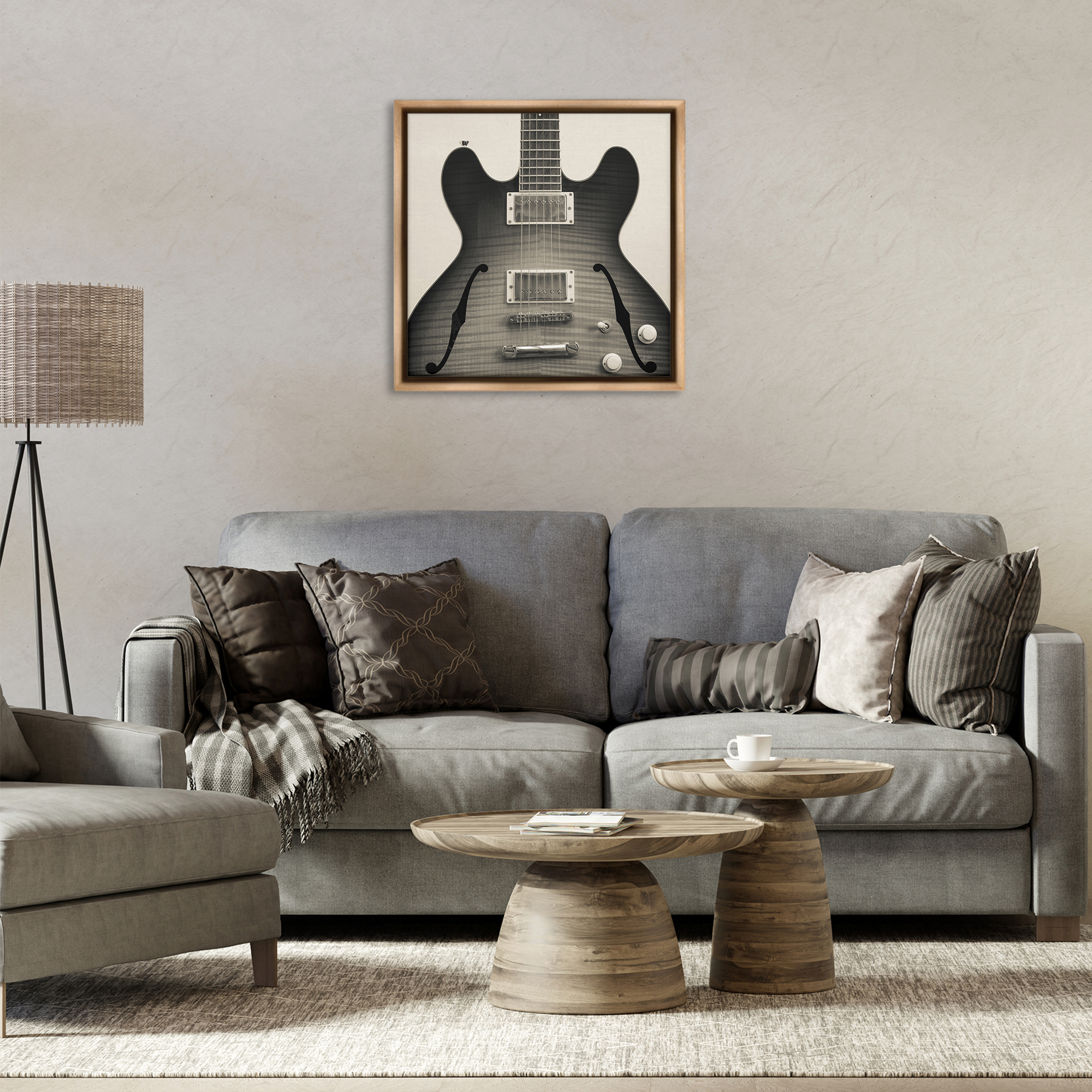 Stupell Industries Classy Electric Guitar Entertainment Photography Brown Floater Framed Canvas Art Print Wall Art, 25 x 25