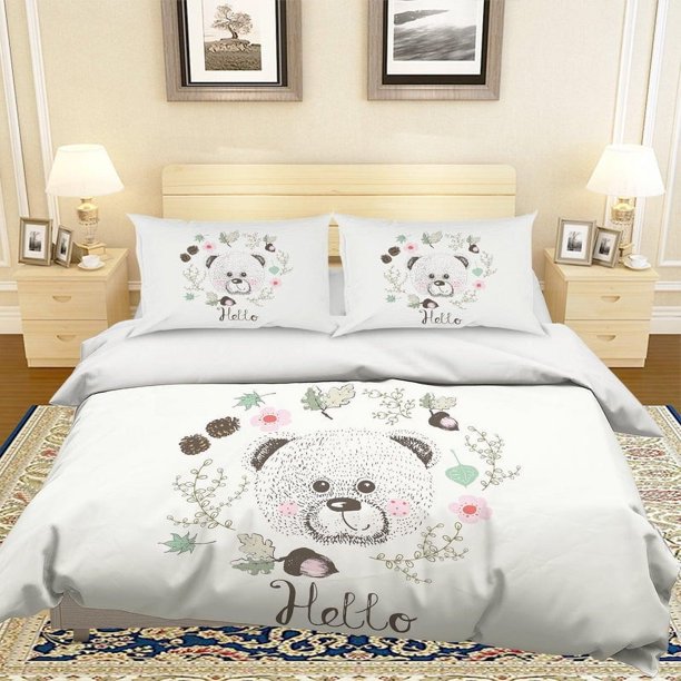 3D Cartoon Oso Flor Funda de edredón Set Ropa de cama Set Fundas de almohada 49