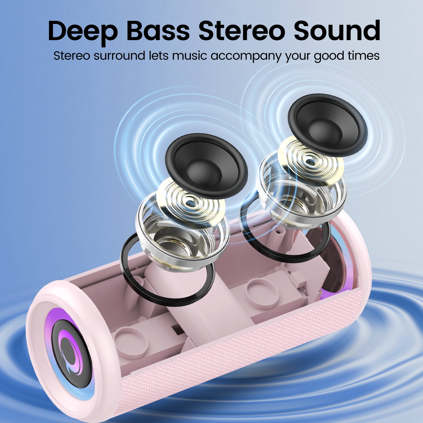 Cillso Portable Bluetooth Speaker, 2026 Bluetooth 5.4, 20W HD Stereo Sound, 20H Playtime, RGB LED Lights, IPX7 Waterproof, TWS Pairing, Wireless Outdoor Speaker for Home, Party, Camping (Pink)