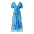 thumbnail image 1 of Gureui Women's Short Sleeve Party Dress, V Neck Tie-up Front High Waist Fruit Sequins Ruffle Tulle Hem Slim Fit Prom Cocktail Party Princess Dresses, 1 of 9