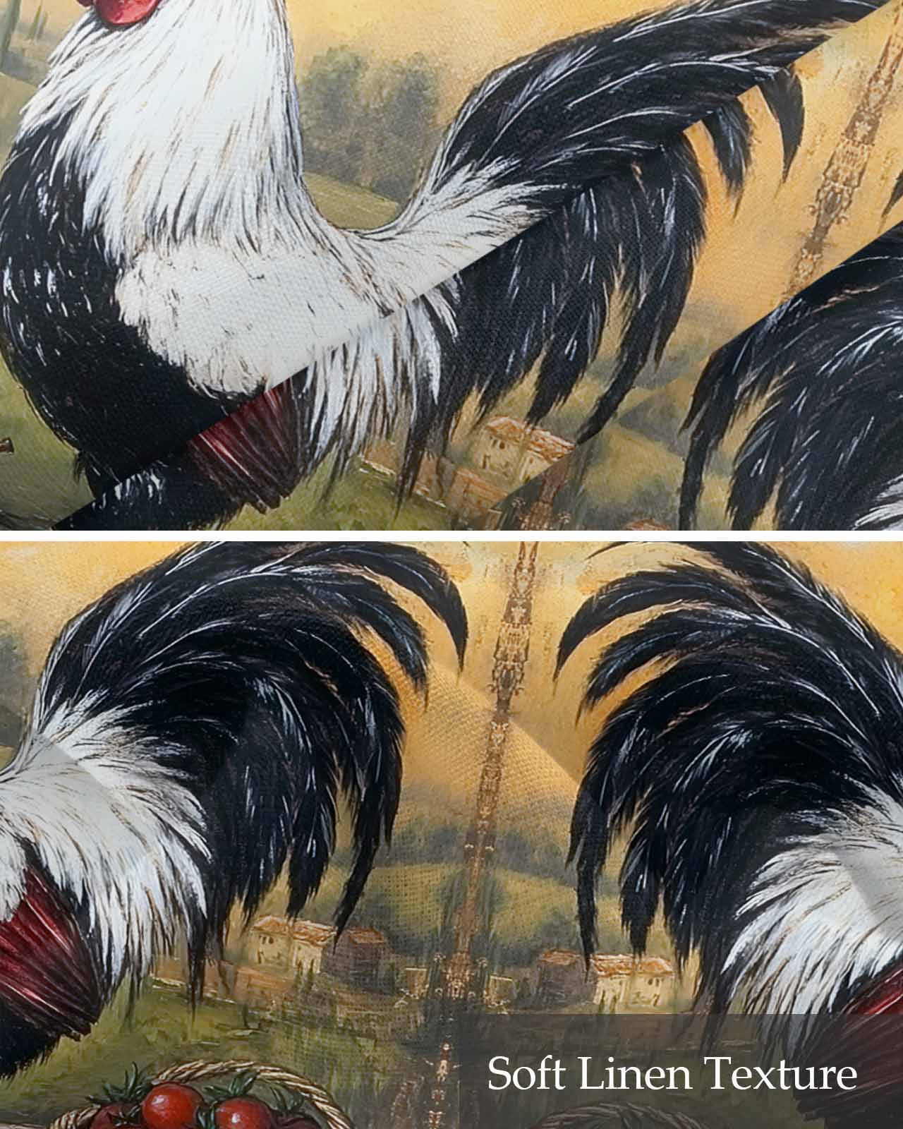 Black White Vintage Rooster Kitchen Valances for Windows Farmhouse Linen Window Valance Curtain for Living Room Window Treatment Pastoral Animals Watercolor Valance Rod Pocket Topper, 60 x 18 Inch