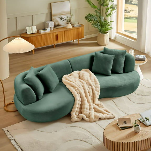 Kevinplus  102.36” 4-Seat Mid Century Modern Sectional Curved Sofa Couch for Living Room,Apartment,Green
