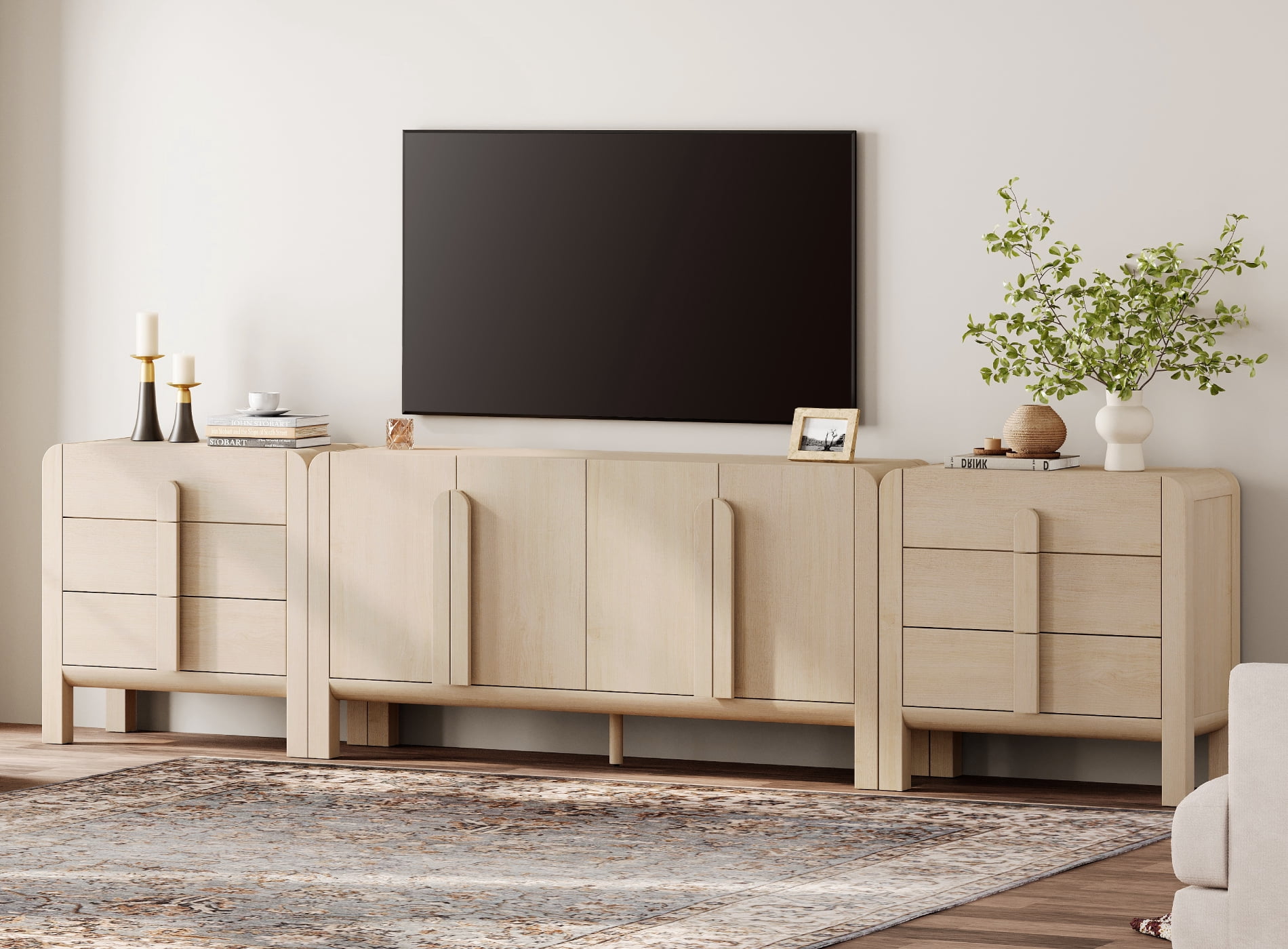 Modern TV Stand for TVs up to 120 inch, 3 in 1 Entertainment Center with Adjustable Shelves and 6 Drawers, Large TV Console for Living Room,Bedroom