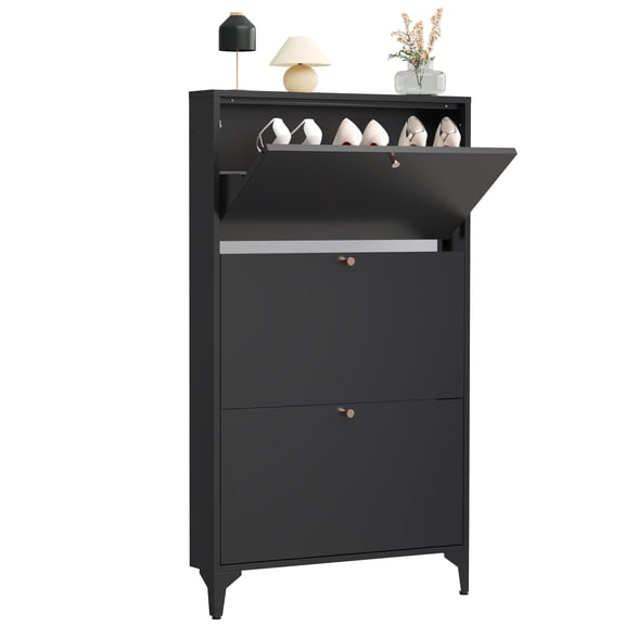 Shoe Storage Cabinet for Entryway with 3 Flip Drawers, Freestanding Shoe Organizer with Legs,Farmhouse Narrow Shoe Storage Cabinet for Entryway, Foyer, Hallway,Living Room