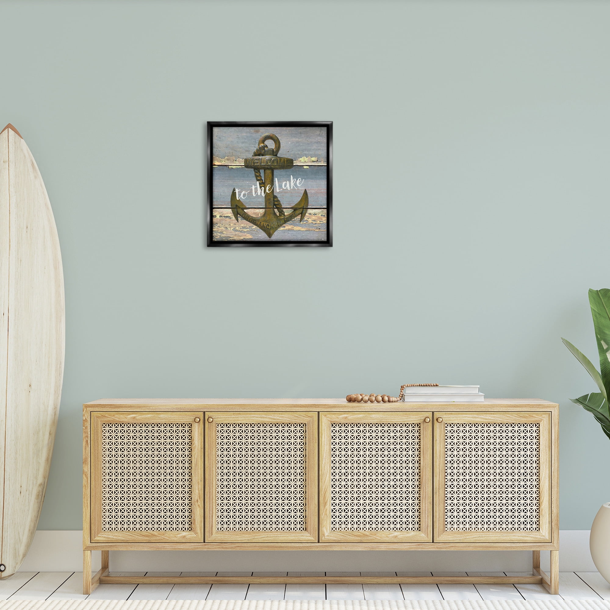 Stupell Industries Rustic Welcome Anchor Nature Painting Black Floater Framed Canvas Art Print Wall Art, 25 x 25