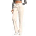 thumbnail image 2 of Hearthz Fleece Lined Straight Leg Sweatpants for Women Solid High Waist Womens Baggy Sweatpants Winter Warm Womens Trouser Pants Athletic Workout Gym Women Fleece Sweatpants Khaki L, 2 of 8