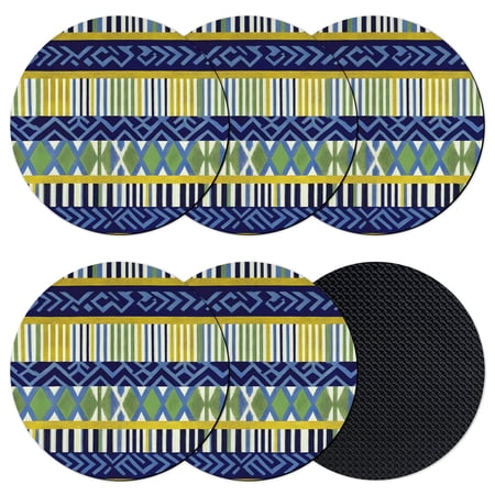Navy Blue Striped Boho Coasters Set of 6 Absorbent Coasters for Drinks Vintage Ethnic Tribe Abstract Art Coaster for Desk Coffee Table Protection Home Decor House Warming Gifts 4