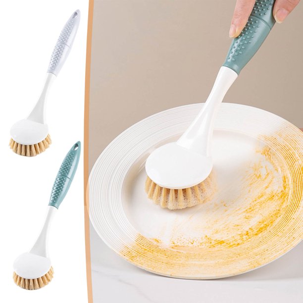Cepillo de lavado de sisal con mango, cepillo de fregar duradero para ollas, sartenes, platos, limpieza de cocina, 25,5 x 7 cm, 1 paquete