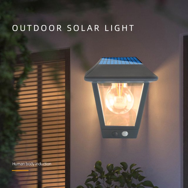 Lámpara de pared de jardín de calle con sensor de movimiento PIR para exteriores con iluminación solar LED vintage Ndcxsfigh Para estrenar