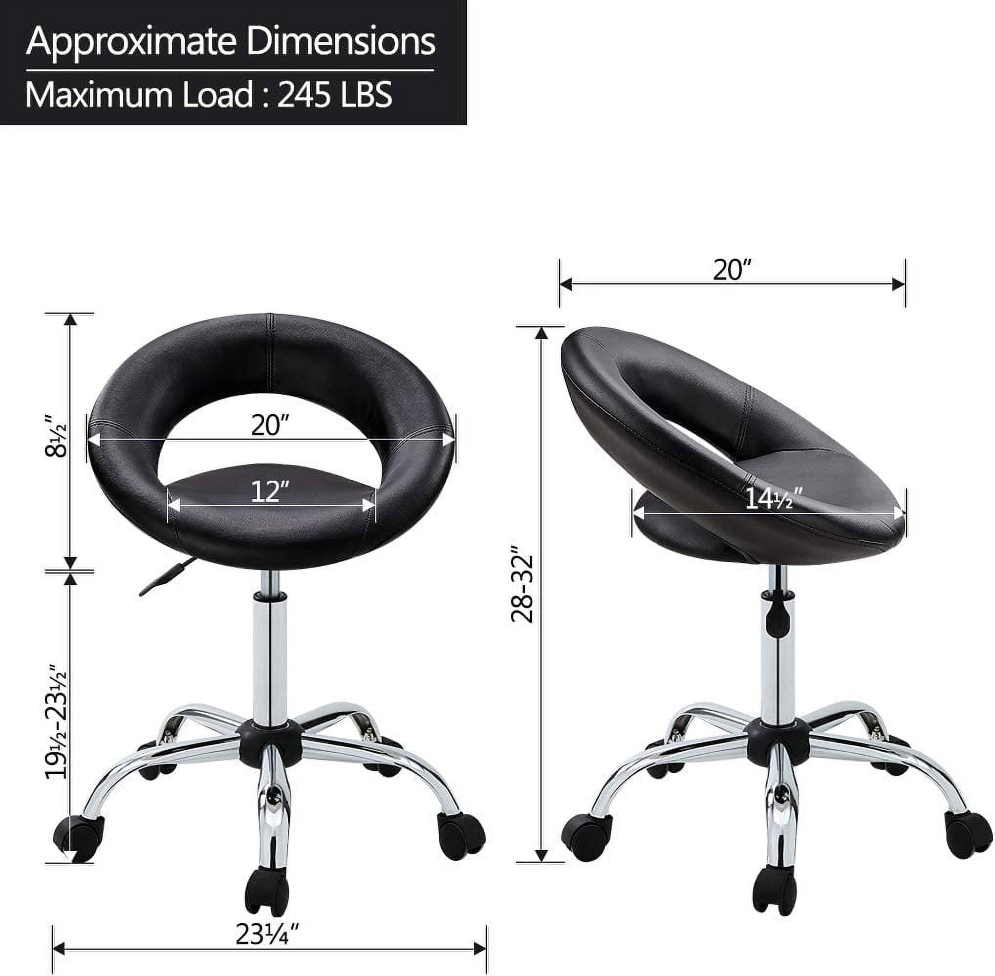 Duhome Work Rolling Stool Faux Leather Chair Adjustable Swivel Chair on Wheels Modern Salon Stool, Black