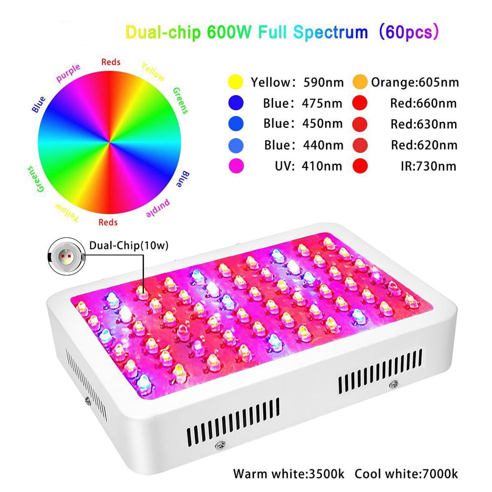 600W BESTVA 600W LED Grow Light Full Spectrum Dual-Chip Growing Lamp for Hydroponic Indoor Plants Veg and Flower 