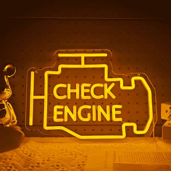 UPONRAY Check Engine Neon Signs for Wall Decor, USB Powered LED Garage Neon Light Sign Wall Art Gifts for Dad, Dimmable Neon Light for Man Cave Auto Repair Shop Workshop Decor