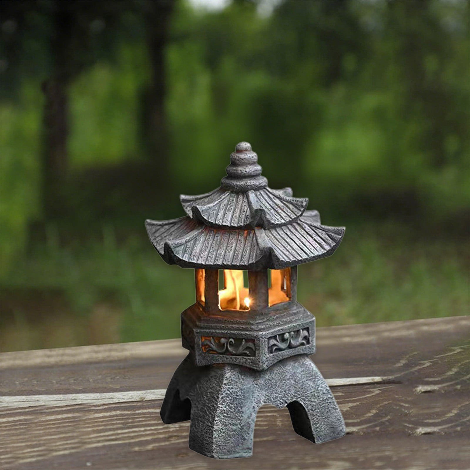 HWRETIE Solar Stones Pagoda Lamp Resin Outdoor Light Decoration,Garden Vibes Solar Powered Tower Lamp for Courtyard Landscape and Ambient Lighting