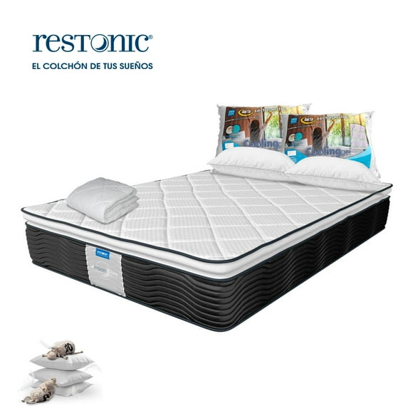 Colchón King Size Restonic Bleden KS Con Protector y 2 Almohadas Serta c/ Memory Foam