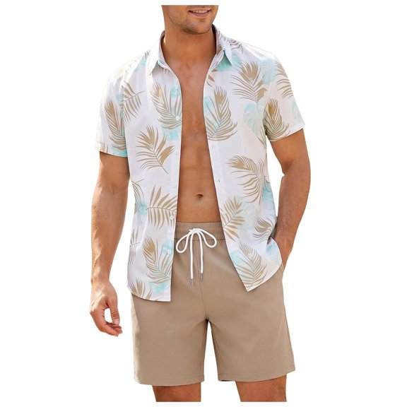 JFOPQVSM European and Men's Printed Casual Sports Short Sleeved Shirt Shorts Set Men 2 Piece Outfits Sets Summer
