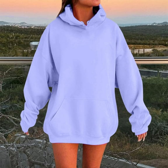 Women's Hoodies & Sweatshirts, Fashion & Comfort Style, Fall Clothes, Drop Shoulder, With Pocket, Polyester Material, Pair with Jeans, Leggings, Skirts, Boots, Sneakers, Light Purple, XS, 1PC