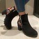 thumbnail image 5 of NECHOLOGY Botas Mujer Adulto Femenino Zapatos Botines de mujer Botas bordadas de estilo étnico para mujer, botas de moda de gamuza con borde grueso y cremallera lateral, tacón medio (Black, 8), 5 of 7