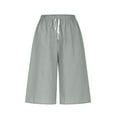 thumbnail image 4 of Running Shorts for Women New Bermuda Shorts for Women Cotton Linen Short with Pockets Knee Length Straight Leg Casual Loose Short Pants Summer Gray XXL, 4 of 6