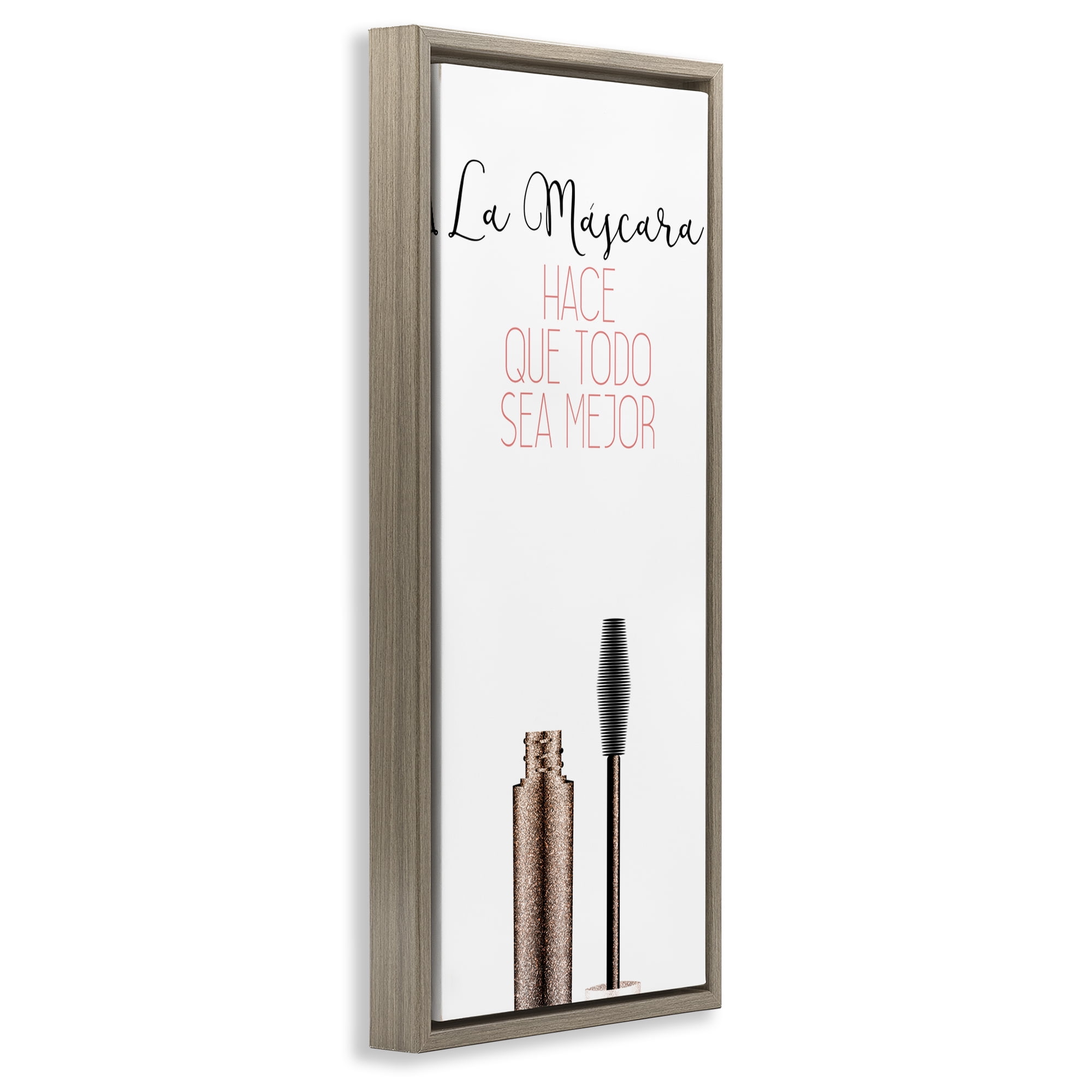 Stupell Industries La Máscara Mejora Todo Inspirational Quotes & Sayings Painting Brown Floater Framed Art Print Wall Art, 11 x 25