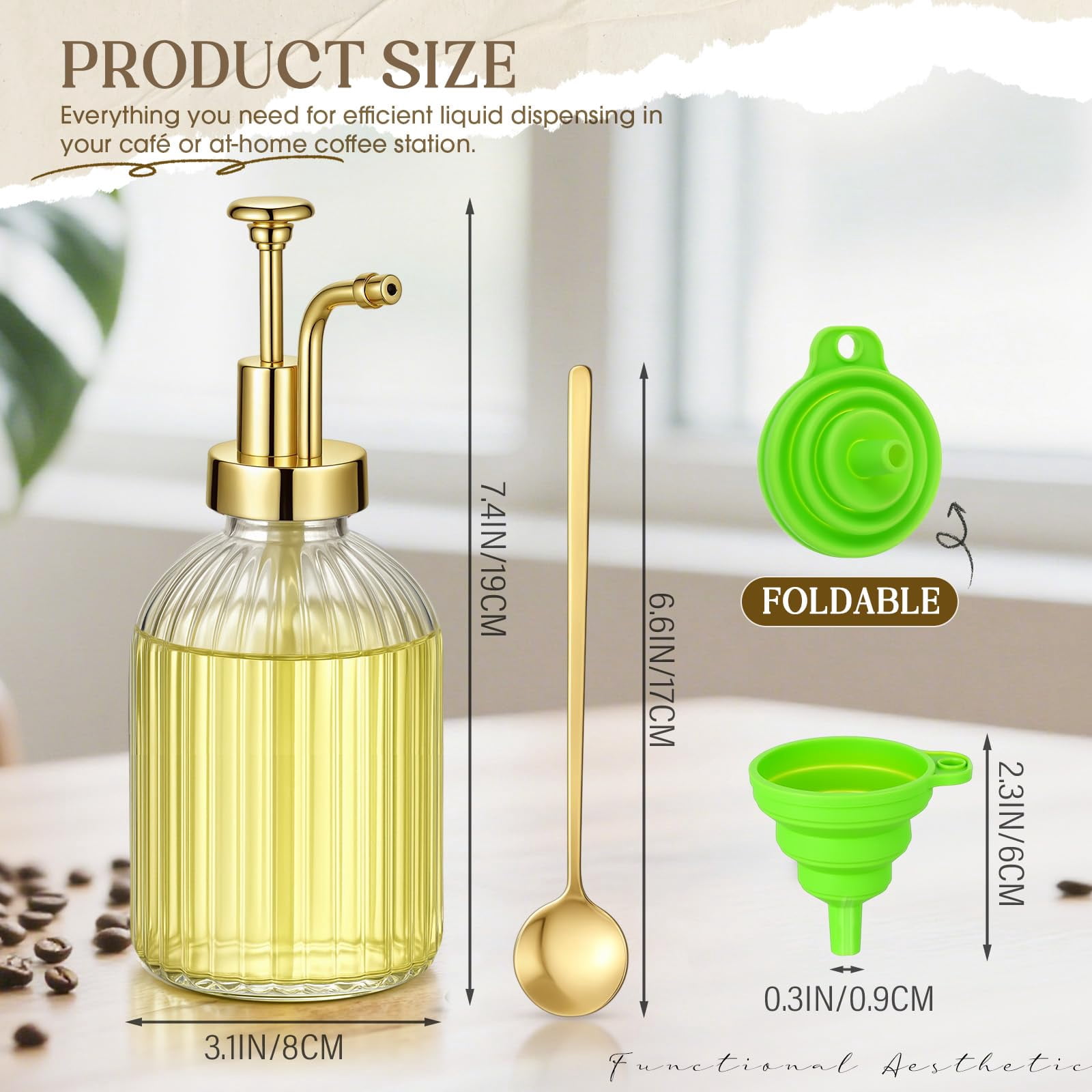 4 Coffee Syrup Dispenser For Bar 10oz Glass Pump With  Scoop And Funnel Accessories