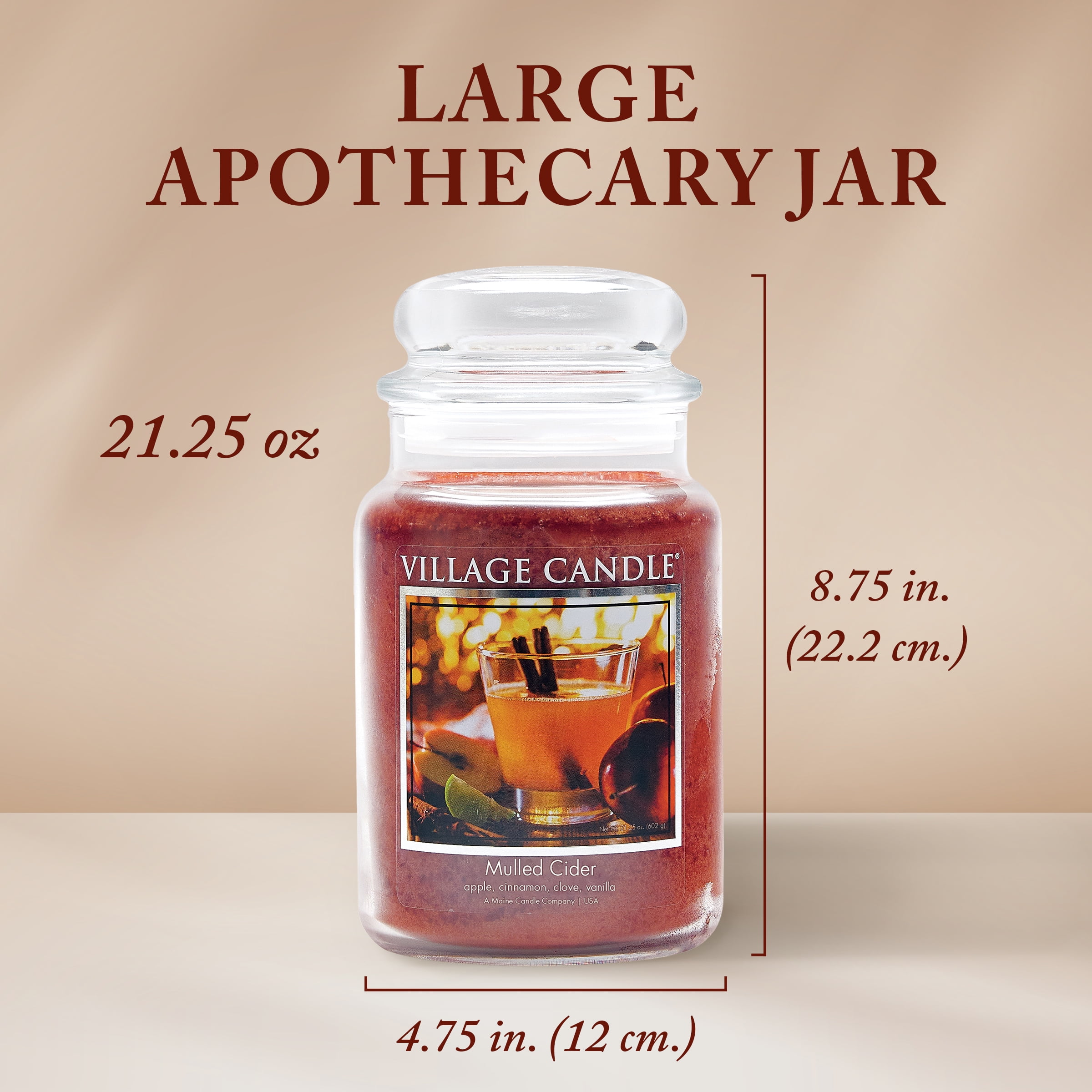 Village Candle Mulled Cider Scented Candle, Large 21.25 oz Apothecary Jar