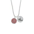 thumbnail image 2 of Delight Jewelry Silvertone Red Chinese Blessing Silvertone Script Initial Disc - K - Charm Necklace, 20"+3", 2 of 4