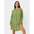 thumbnail image 4 of Women'S Beach Casual Vacation Solid Color Cardigan Bikini Swimsuit Cover Up Sun Protection Clothing Light Green One size, 4 of 7