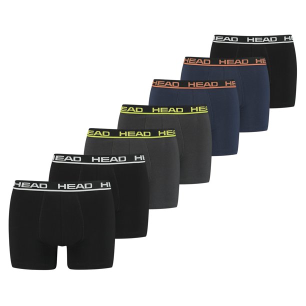 HEAD Calzoncillos bóxer para hombre, pack de 7 - Basic Boxer Trunks ECOM, Algodón elástico Negro/Azul/Amarillo/Naranja M (Medium)