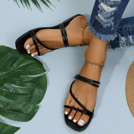 

jjayotai Women Shoes Clearance Women s Fashion Gentle Versatile Flat Sole One Shoe and Two Flat Sandals Rollbacks Black