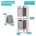 thumbnail image 5 of ZRuEzyX Rolling 2-Tier Vertical Laundry Hamper Sorter - Grey - Cart with Double Basket Sections - Four Wheels - Hanging Clothing Bags - Home Organization, 5 of 9