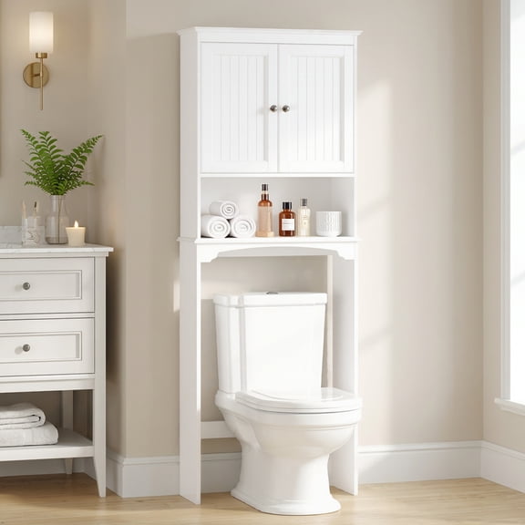 STAROUS Over The Toilet Storage Cabinet, Bathroom Shelf Over Toilet, Bathroom Storage Cabinet Organizer, White