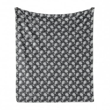Floral Soft Flannel Fleece Throw Blanket, Flourishing Victorian Poppies Silhouettes in Greyscale Tones, Cozy Plush for Indoor and Outdoor Use, 50" x 60", Dark Grey Pale Taupe, by Ambesonne