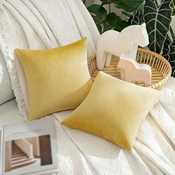 Eryueer Velvet Soft Decorative Square Throw Pillow Case Cushion Covers Pillowcases for Livingroom Sofa Bedroom with Invisible Zipper 18"x18" 2 Pieces Lemon Yellow